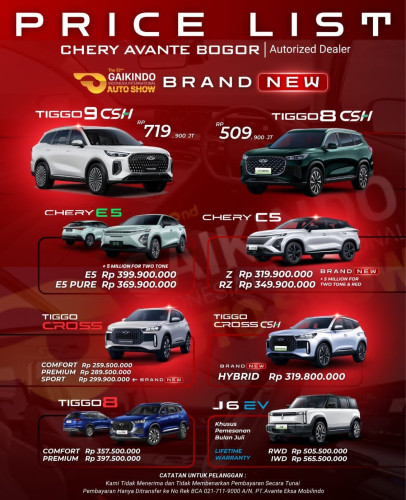 Pricelist Harga Chery cigombong 2025